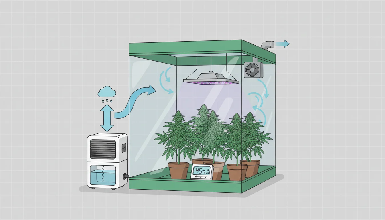 Illustration showing dehumidifier inside grow tent concept