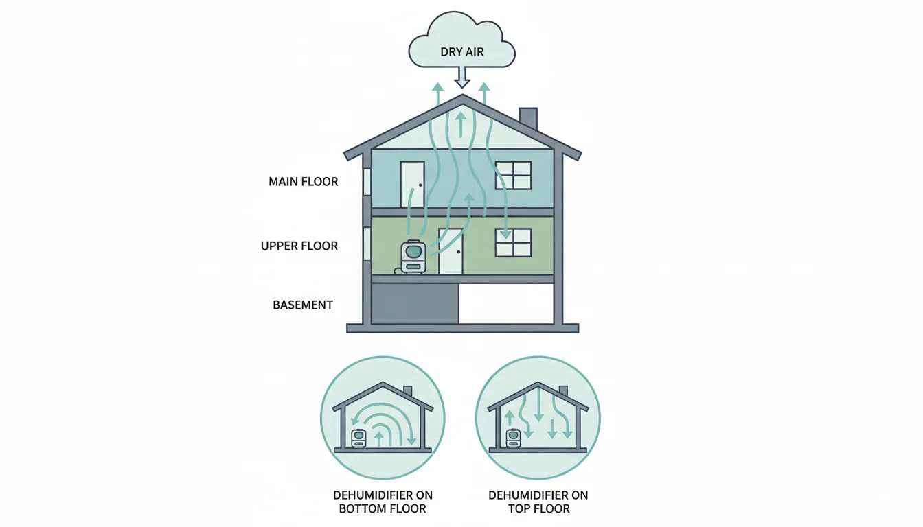 Illustration showing dehumidifier on top or bottom floor concept