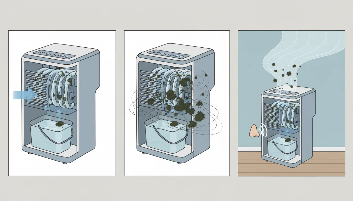 Illustration showing dehumidifier smells like mold concept