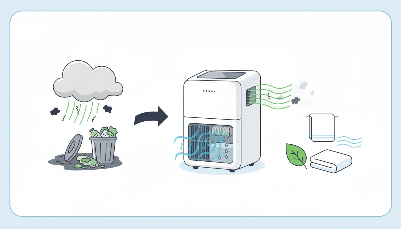 Illustration showing does dehumidifier help with smell concept