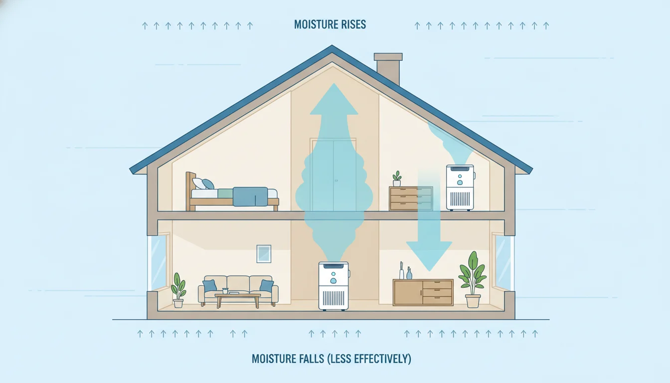 Illustration showing should dehumidifier be upstairs or downstairs concept