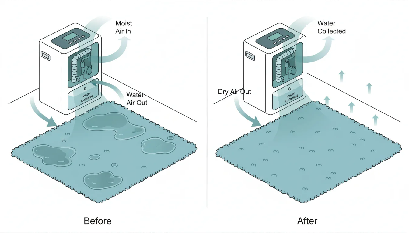 Illustration showing will dehumidifier dry carpet concept
