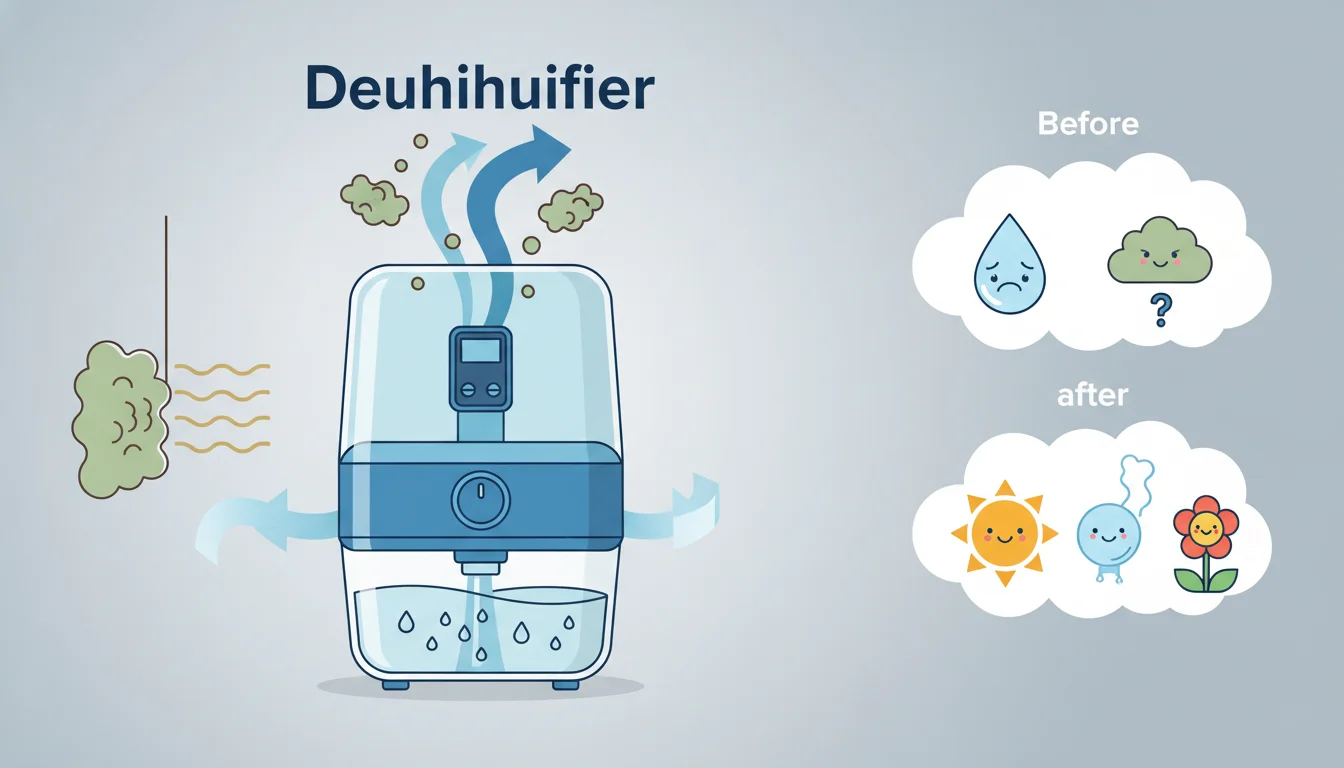 Illustration showing will dehumidifier help with mildew smell concept